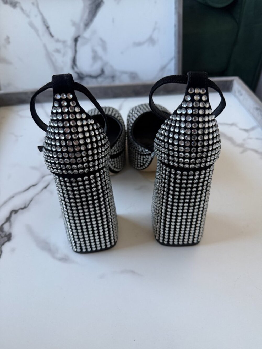NEW Larroudé Ari Crystal Platform Pumps in Black Silver Size 9 - Picture 7 of 9